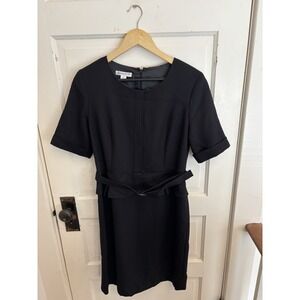 Pendleton Women's Black Virgin Wool Sheath Dress Belted Peplum Lined Size 8